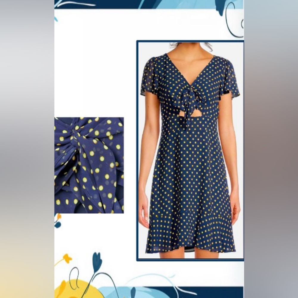 Michael Kors Midnight Blue Above Knee Dress w/ Gold Dots - Size 6